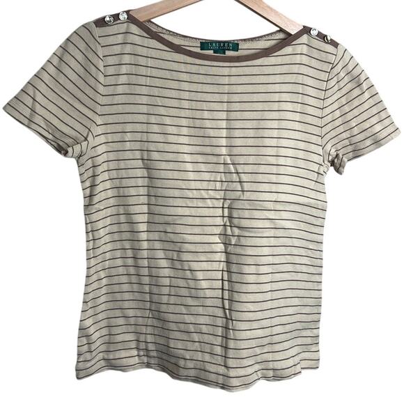 Ralph Lauren Large Gold Striped 100% Cotton Women's Top - Picture 1 of 5